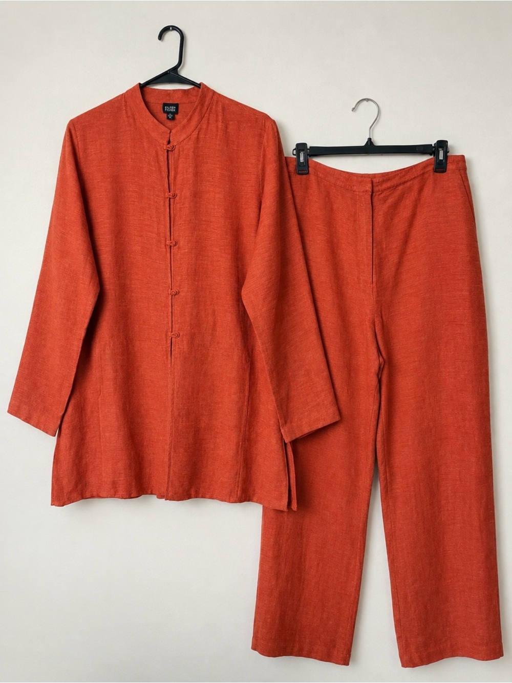 Eileen Fisher Linen Cotton 2PC Set Rust Terracotta Tunic Pants M